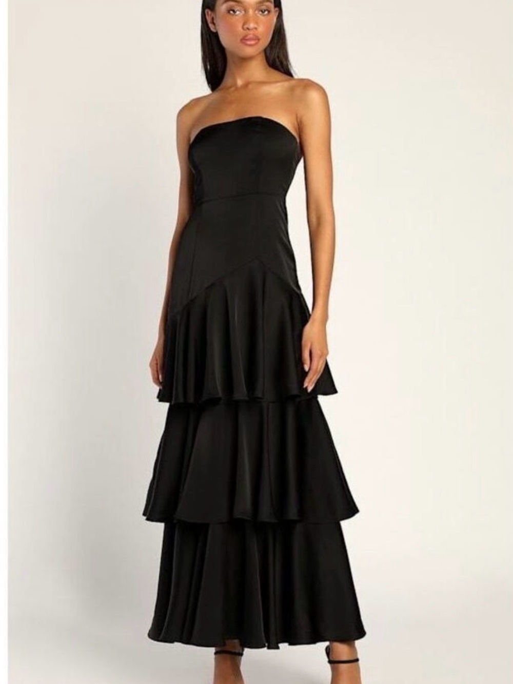Lulu's Black Strapless Tiered Ruffle Maxi Dress